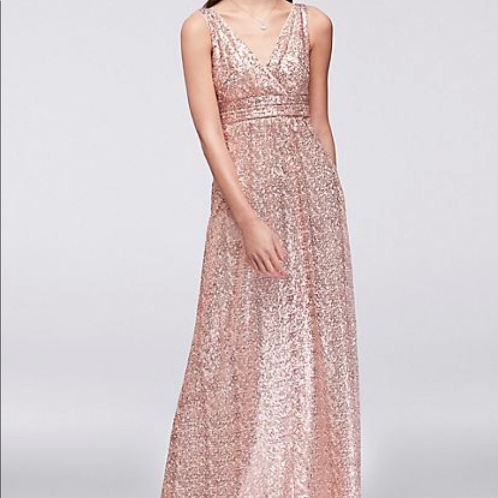 Sequin tank bridesmaid dress with satin piping